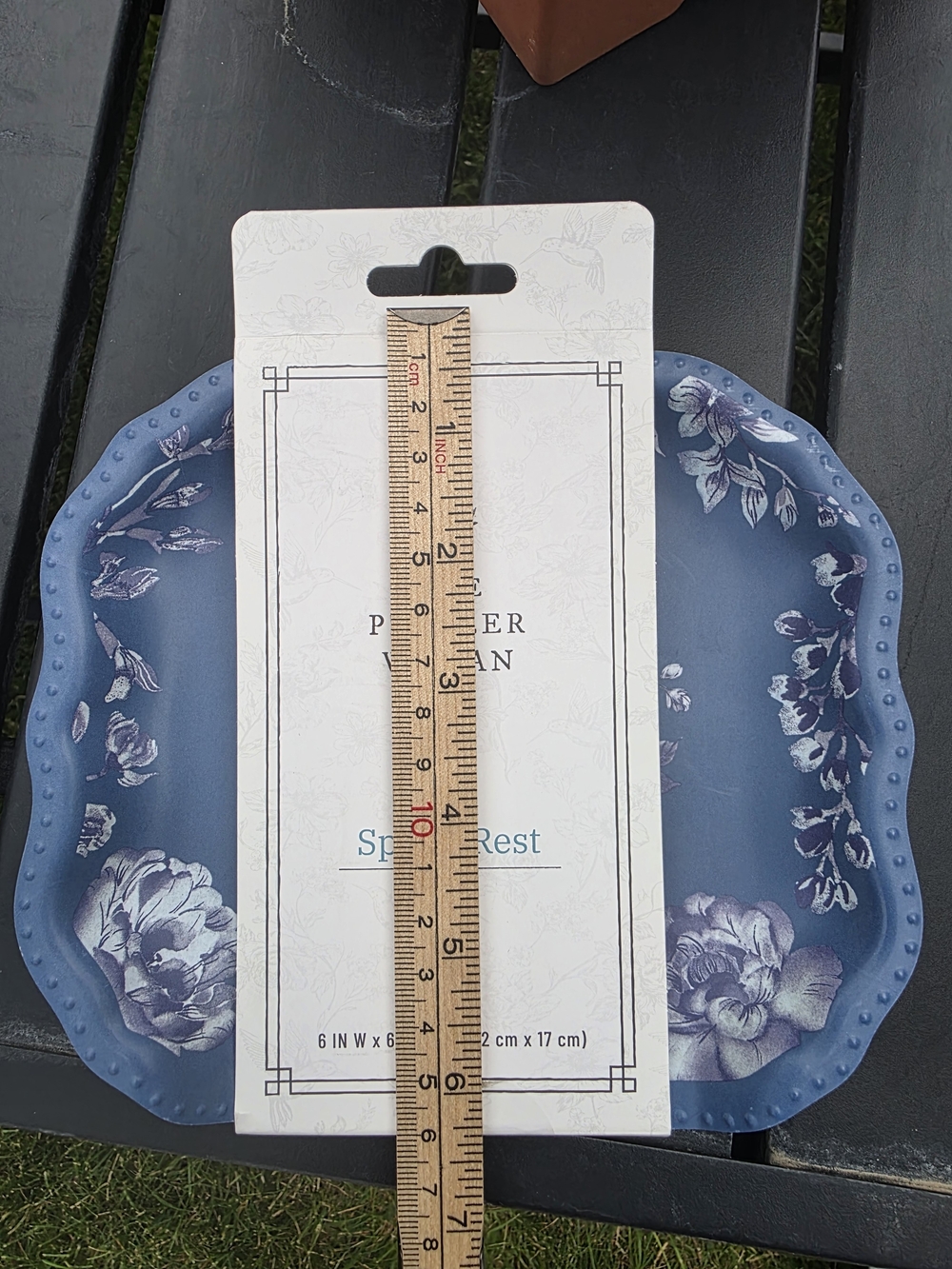 Pioneer Woman Delilah Blue Floral Spoon Rest Bamboo Melamine NIP 6x6.7 - Picture 3 of 4
